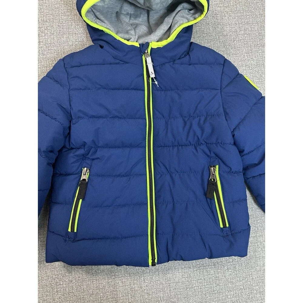 Gerry Boys Puffer Jacket 3T Blue Hooded Coat Neon Trim
